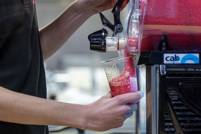 Pink slush puppy being prepared at Phoenix Bowl